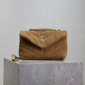 YSL 25S LOULOU PUFFER MINI 23 IN TAN BROWN SUEDE GOLD HARDWARE