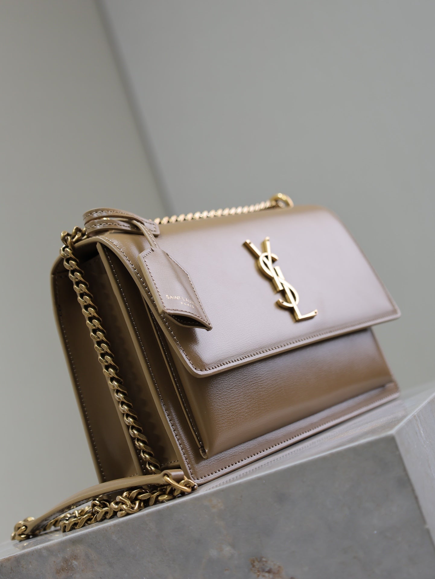 YSL 25S SUNSET BAG 22 IN BROWN CALFSKIN GOLD HARDWRE