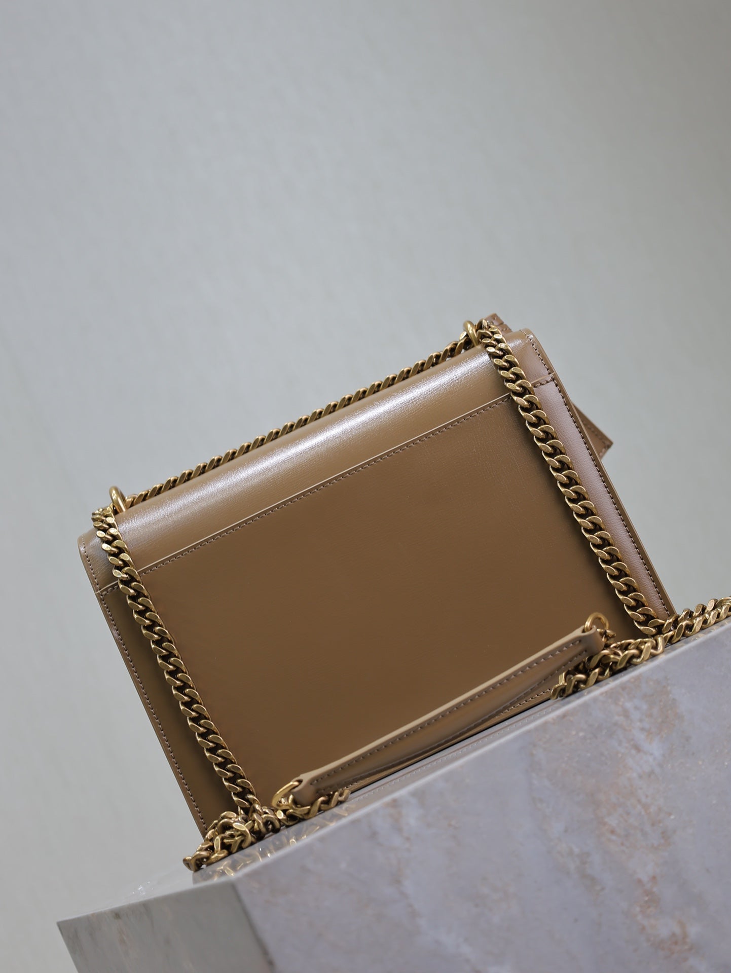 YSL 25S SUNSET BAG 22 IN BROWN CALFSKIN GOLD HARDWARE
