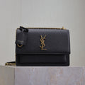 YSL 25S SUNSET MEDIUM 22 IN BLACK GRAINED CALFSKIN GOLD HARDWRE