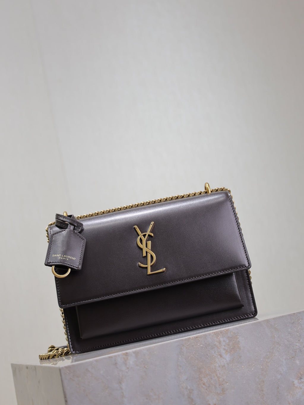 YSL 25S SUNSET BAG 22 IN DARK PURPLE CALFSKIN GOLD HARDWARE