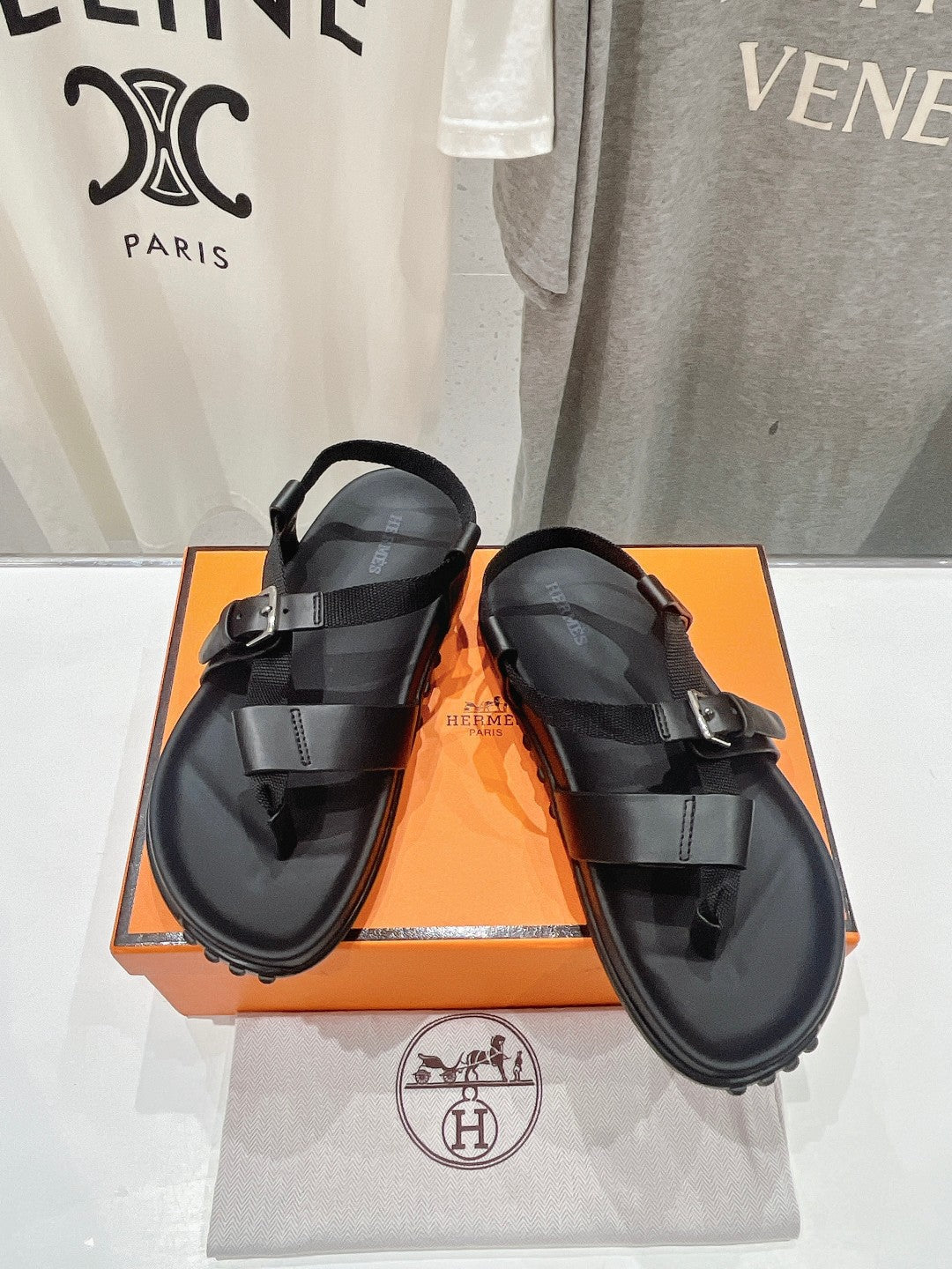 HERMES SANDAL BRAIDED 30 BLACK CALFSKIN