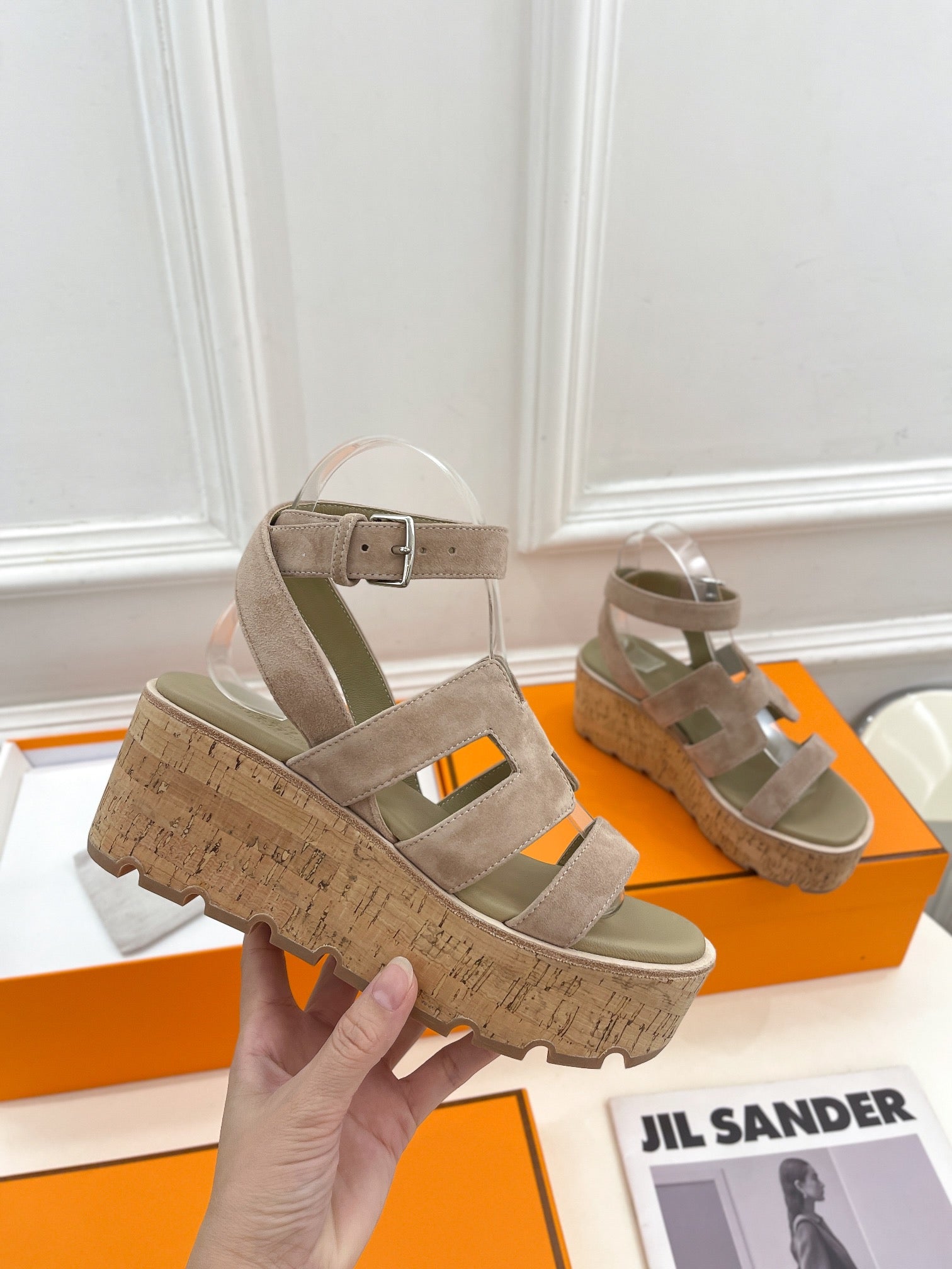 HERMES Havane 30 Sandal Light Brown Suede