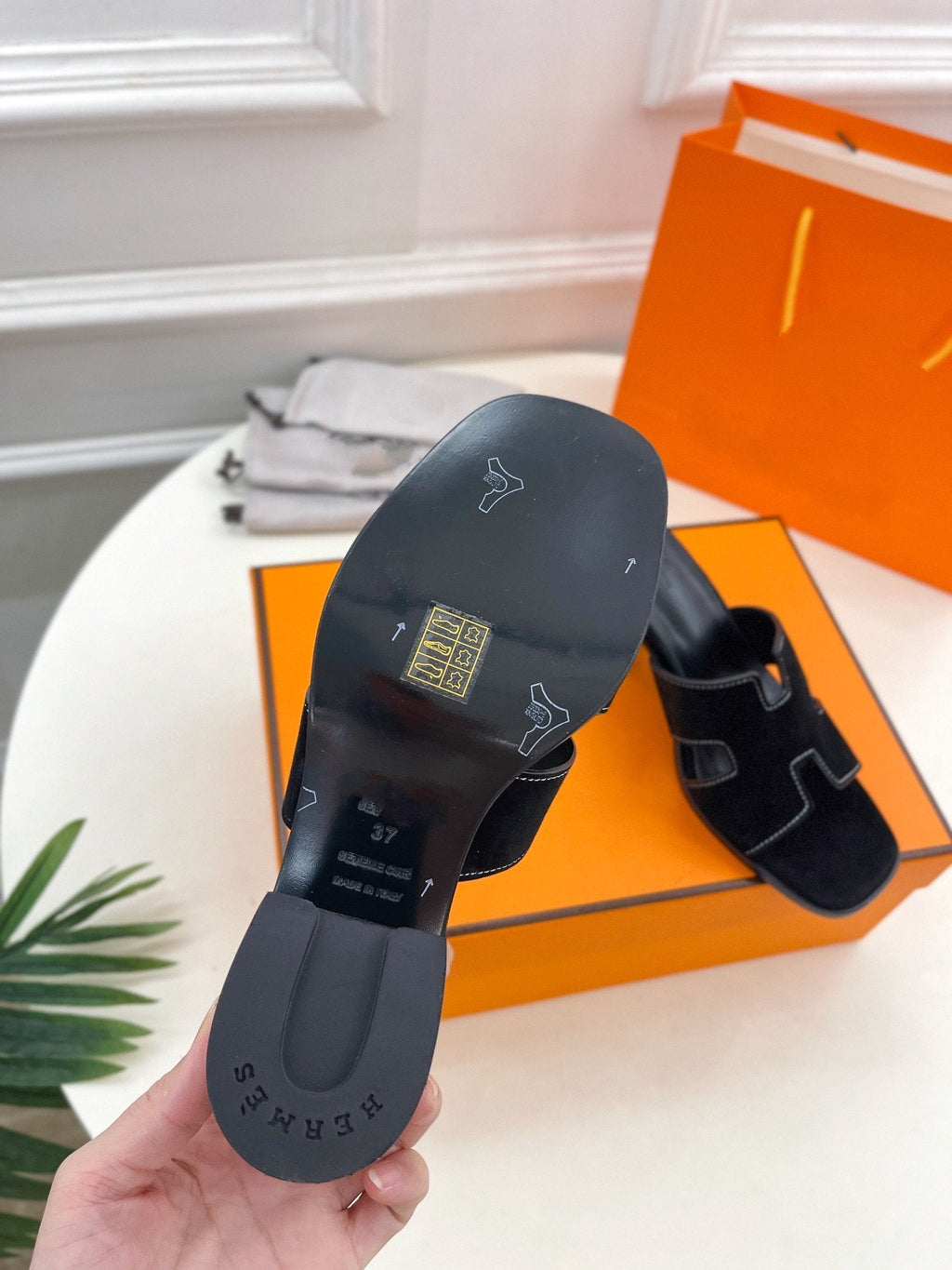 HERMES HELIA 60 SANDAL BLACK SUEDE