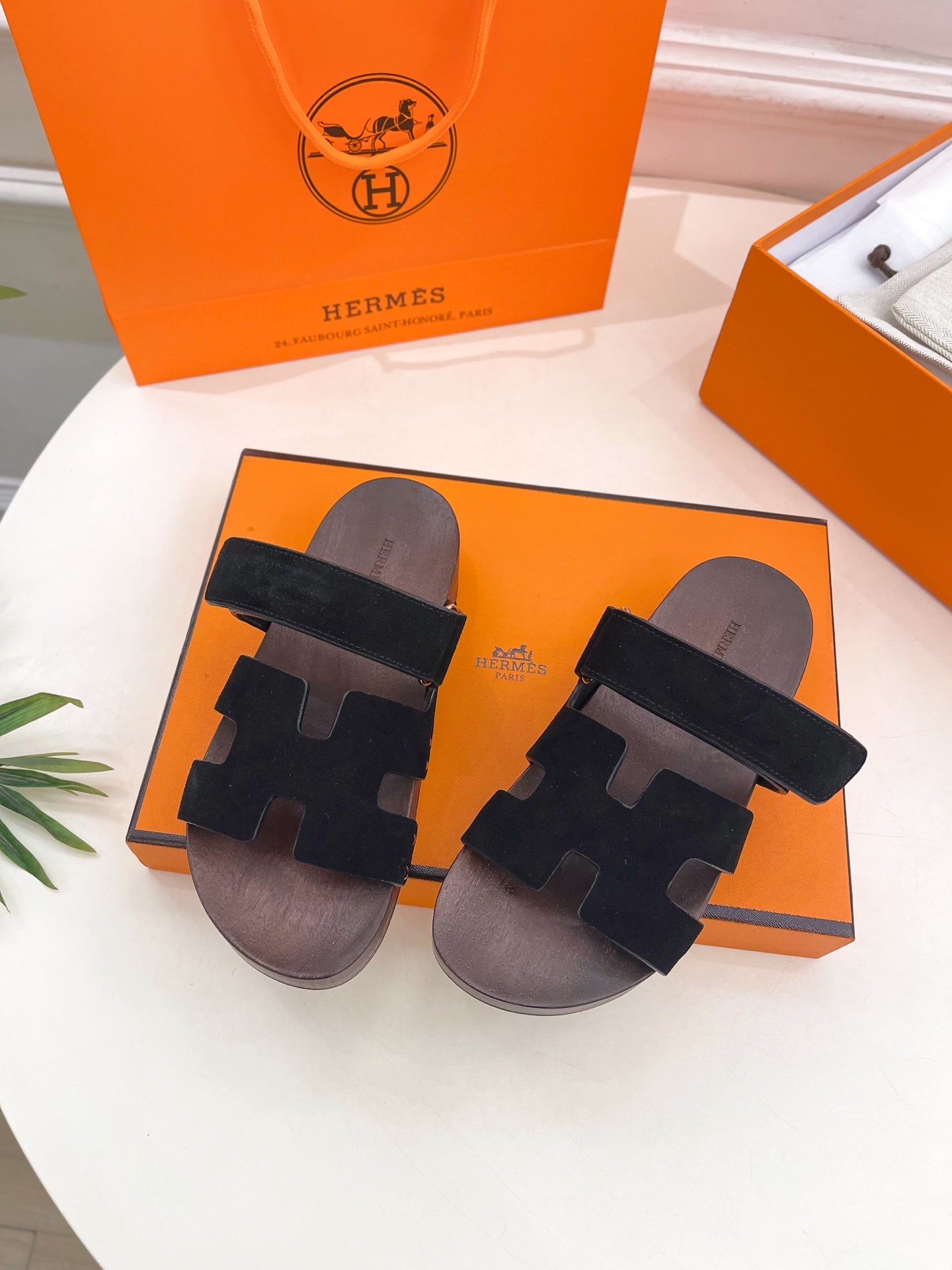 HERMES KOS CLOG IN BLACK SUEDE