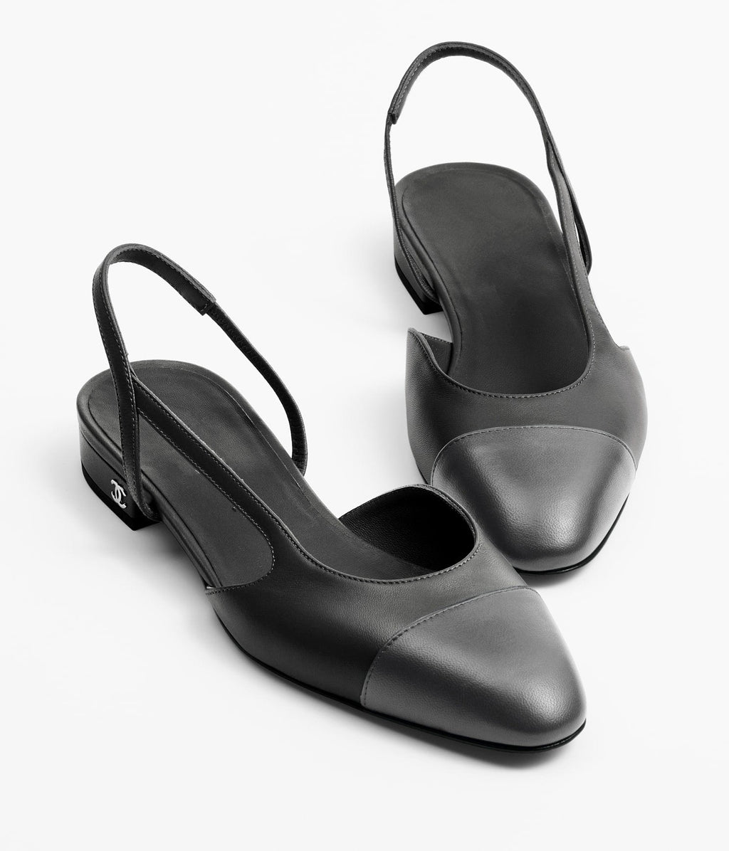 CHANEL SLINGBACKS BLACK DARK GRAY LAMBS
