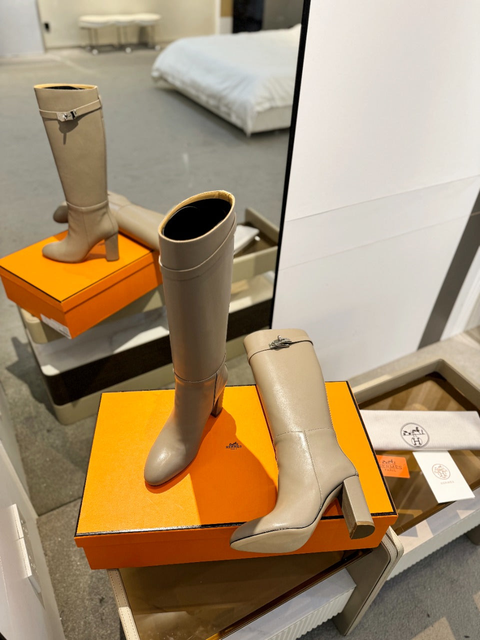 HERMES STORY BOOT 85MM IN PEANUT BROWN CALFSKIN